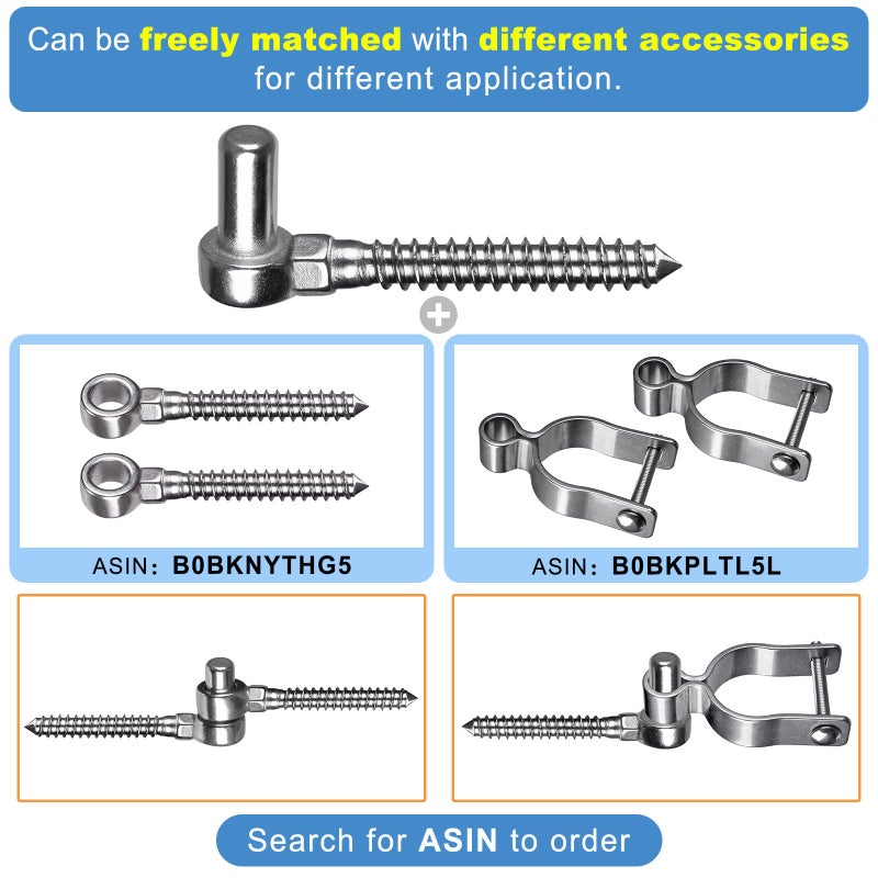 Insaga One-Piece Molding Chain Link Lag Screw Hinge  304 Stainless Steel Post Side Wood Bolt Hinges for Wooden Gate or Post  Screw in Pin Hinge 5/8'' Lag Bolt Hinge (2Pcs  M12) - Image 5